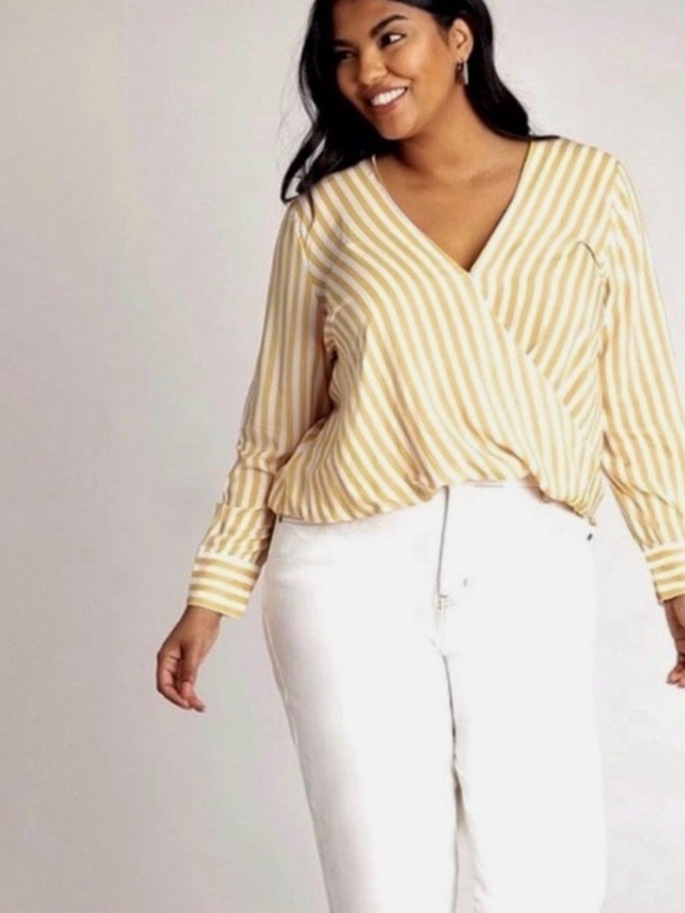 Eloquii Yellow and White Striped Wrap-Front Blouse SIZE 18 NWT